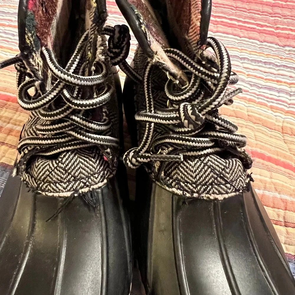 MarleyLilly Kids Duck Boots Size 12 Herringbone Plaid Lined Waterproof